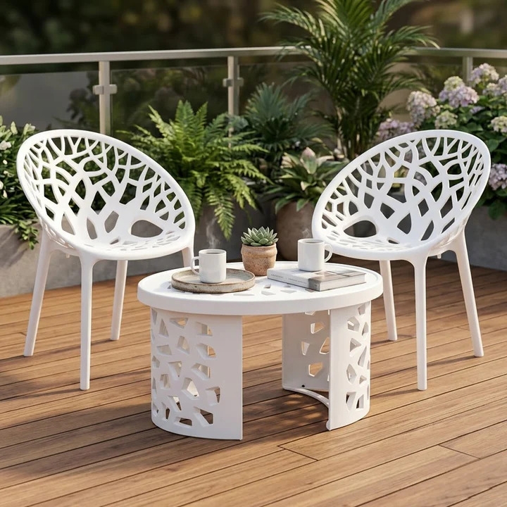 Crystal Plastic Outdoor Set with 2 Chairs and 1 Table (Milky White)