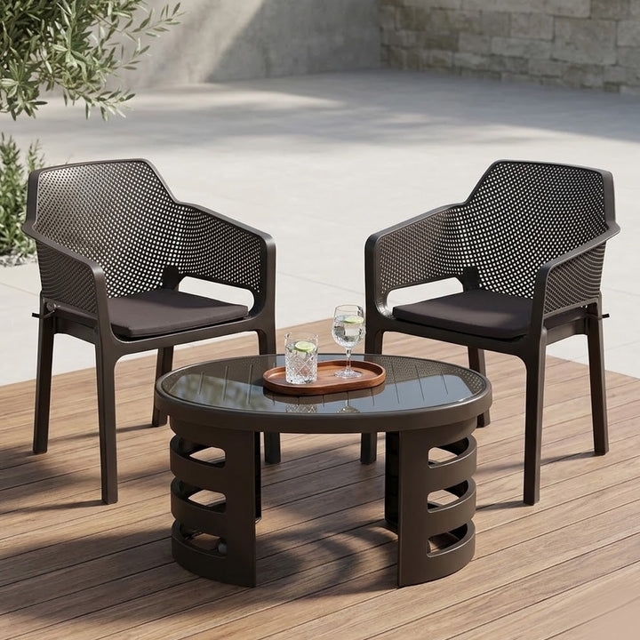Nilkamal Captain Chairs and Mystique Glass Top Coffee Table Plastic Outdoor Set
