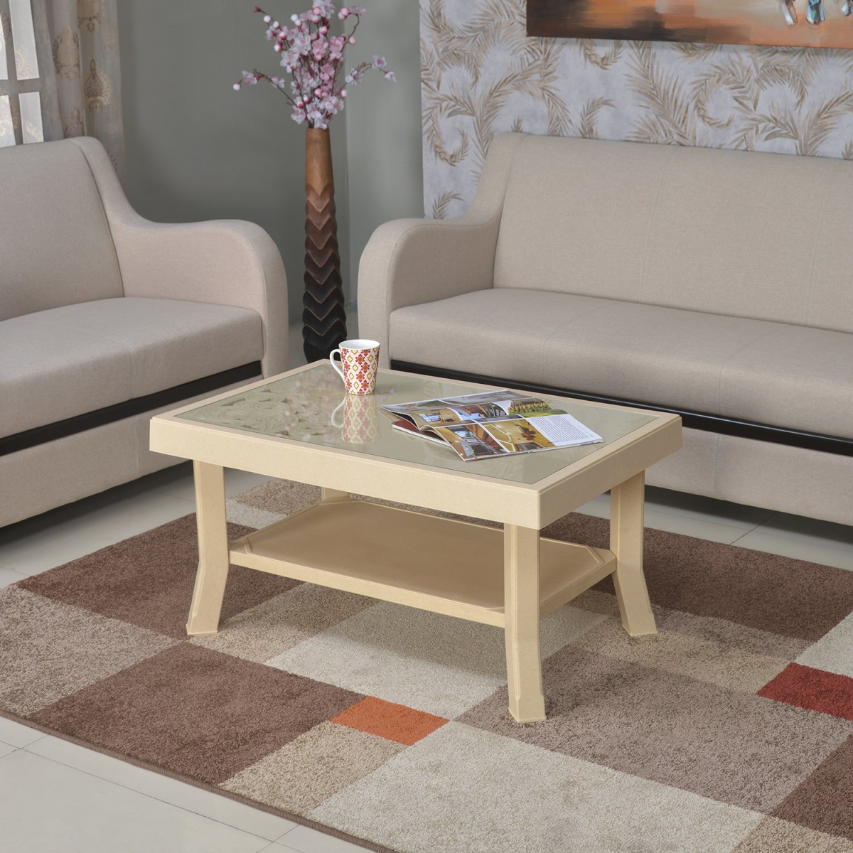 Nilkamal Center Table 2 Carv & Glass (Marble Beige)