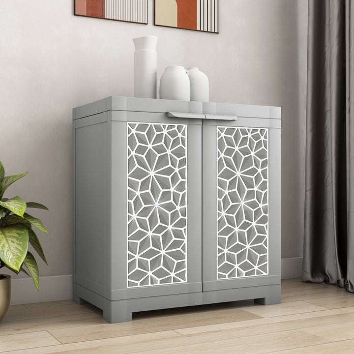 Nilkamal Freedom Star Small (FMSSTAR) Plastic Storage Cabinet (Haze Grey & Milky White)
