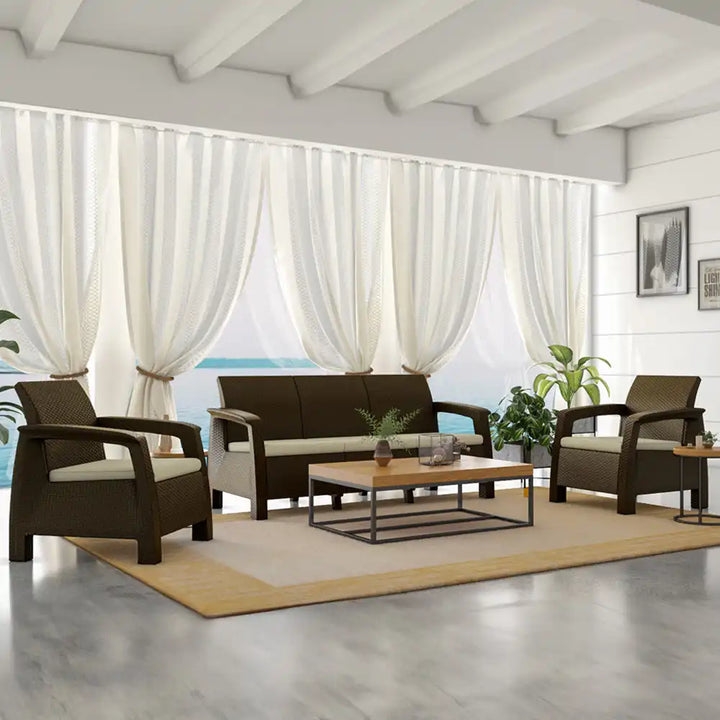 Nilkamal Goa Sofa Set with Cushion (3+1+1 Seater) (Season Rust Brown)