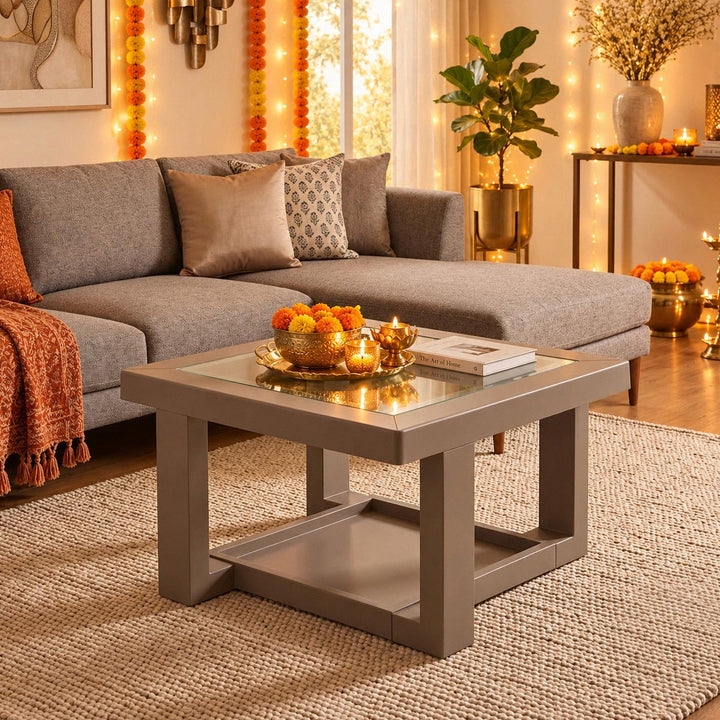 Nilkamal Winny Glass Top Center Table (Rattan Dark Beige)