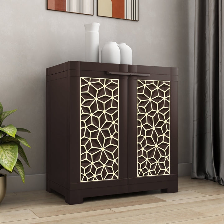 Nilkamal Freedom Star Small (FMSSTAR) Plastic Storage Cabinet (Weather Brown & Biscuit)