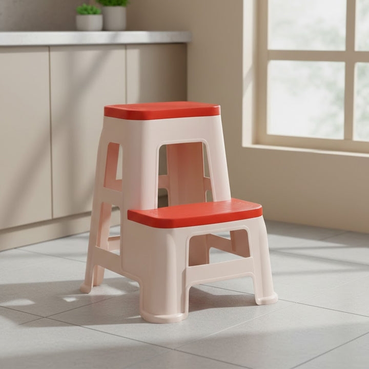 Nilkamal Step Stool 31 (Basket Beach / Coral Red)