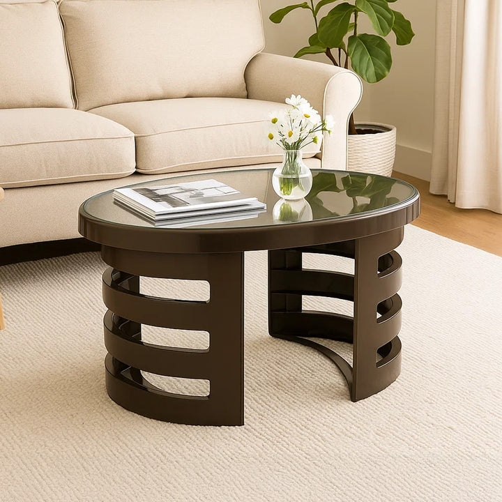 Nilkamal Mystique Center Table with Glass Top (Season Rust Brown)