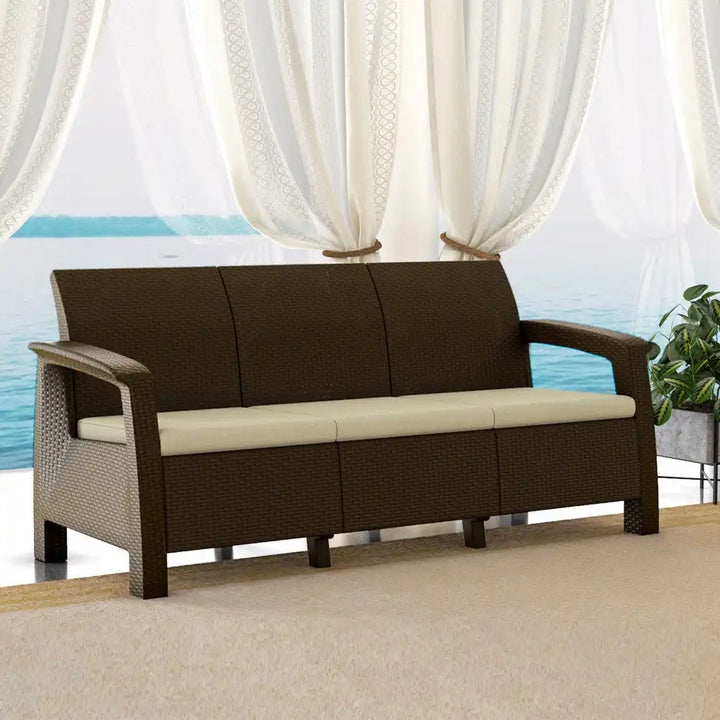 Nilkamal Goa Plastic 3 Seater Sofa with Cushion (Weather Brown & Beige)