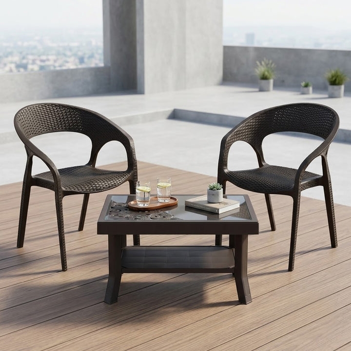 Nilkamal Club Chairs and Glass Top Coffee Table Plastic Outdoor Set