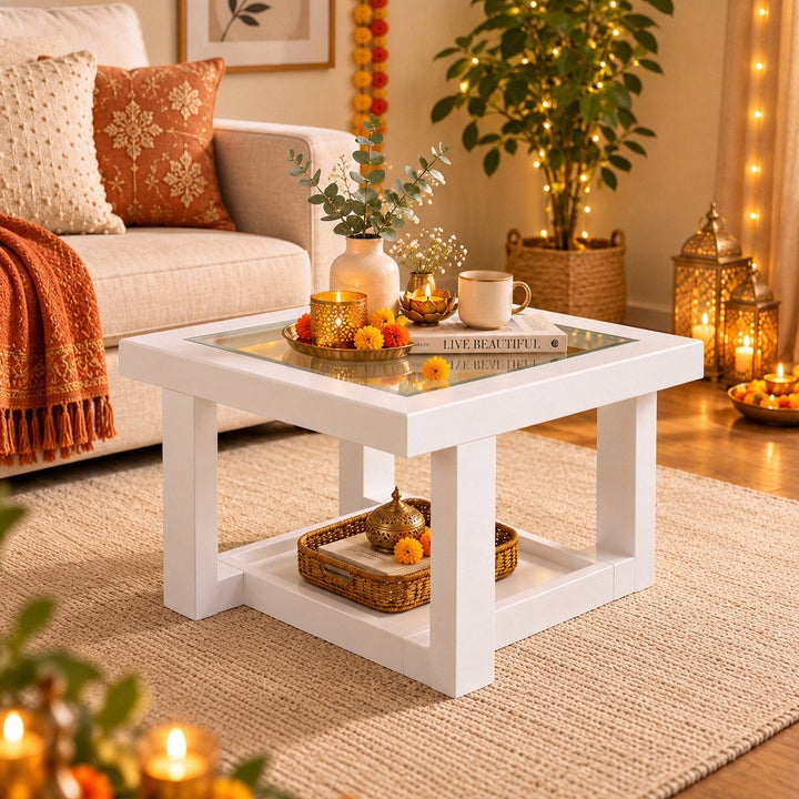 Nilkamal Winny Glass Top Center Table (Milky White)