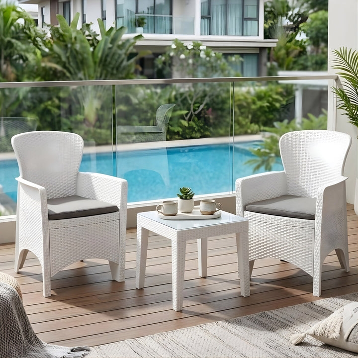 Nilkamal Breeze 2 Seater Balcony Sofa set with Center Table with Glass (Milky White)